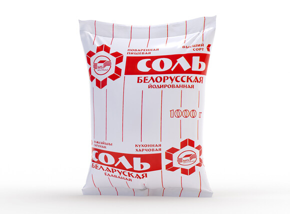Belorusskaya iodized food salt. 1 kg polyethylene/polypropylene bag
