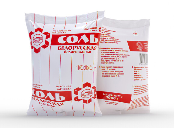 Соль пищевая «Белорусская» йодированная. Полиэтилен / полипропиленовый пакет по 1 кг
