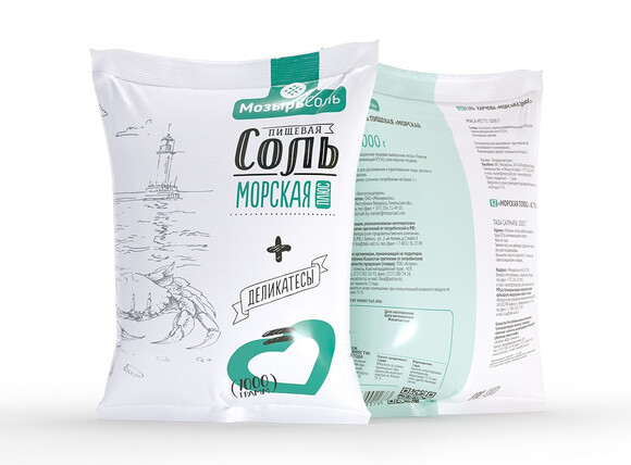Morskaya Plus food salt. 1 kg polyethylene/polypropylene bag